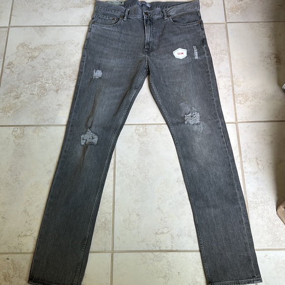 NWT Denim Gold Slim grey denim distressed pants stretch 38x34 - Picture 2 of 4